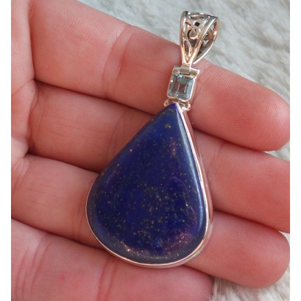 Zilveren hanger gezet met Topaas en Lapis Lazuli 