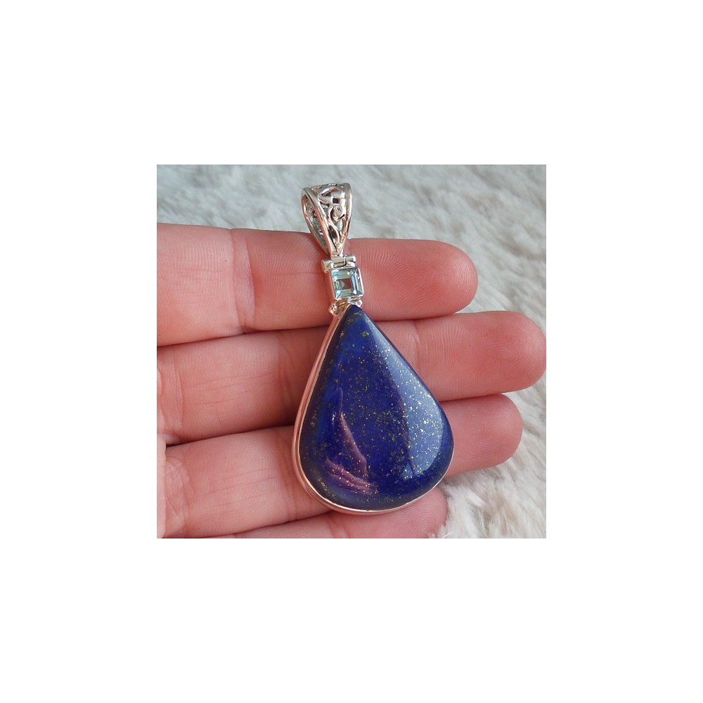 Zilveren hanger gezet met Topaas en Lapis Lazuli 