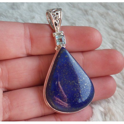 Zilveren hanger gezet met Topaas en Lapis Lazuli 