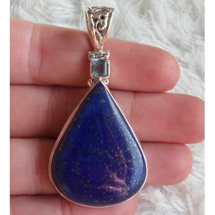 Zilveren hanger gezet met Topaas en Lapis Lazuli 