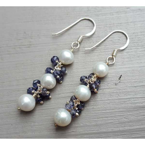 Silver earrings with Pearl and Ioliet