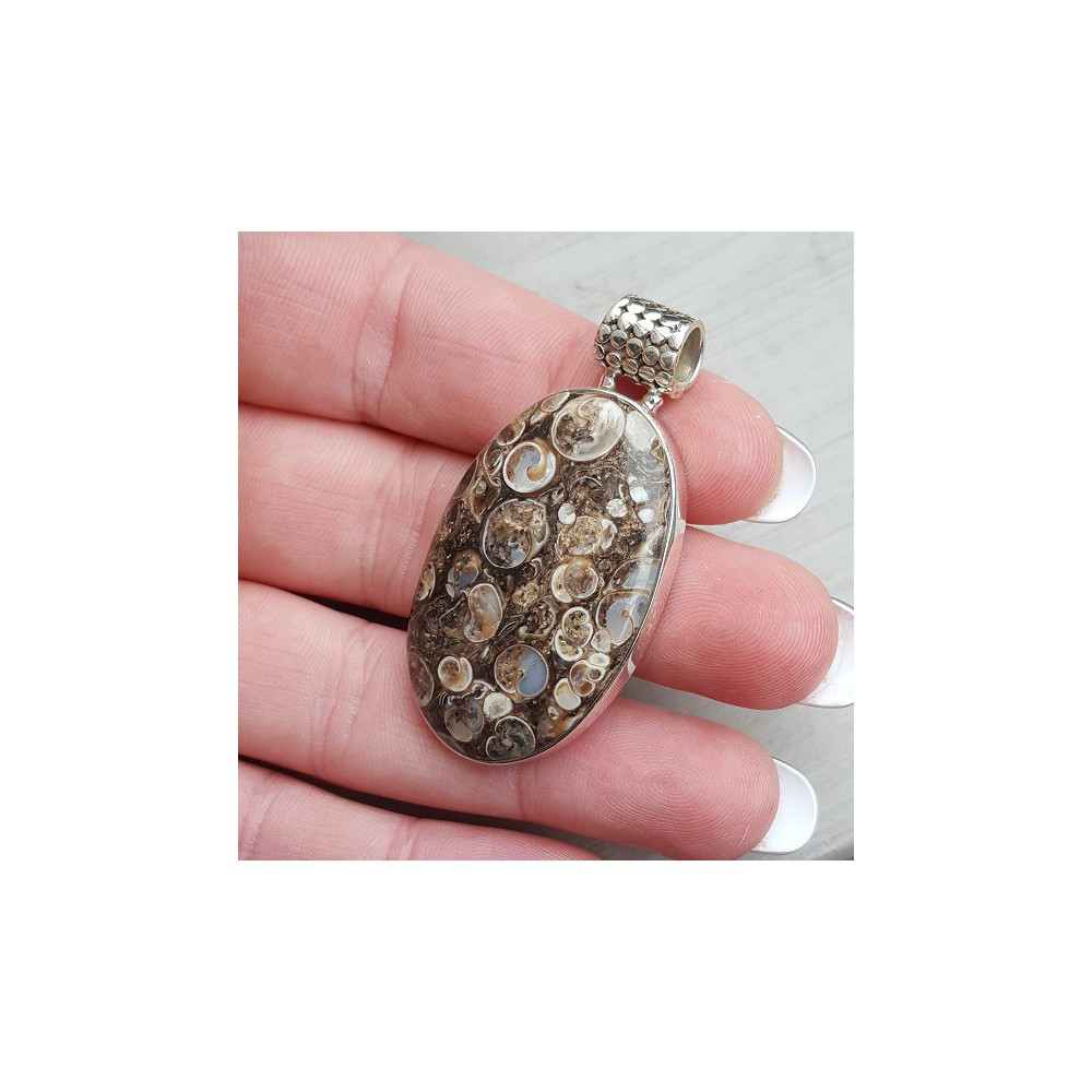 Silver pendant with oval cabochon Turitella Agate