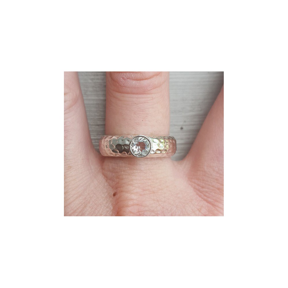 Silver ring set with round green Amethyst 19 mm