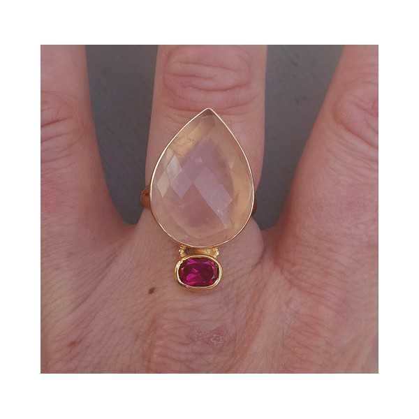 Rose gold überzogener ring mit Rosenquarz und rosa Turmalin Quarz 18
