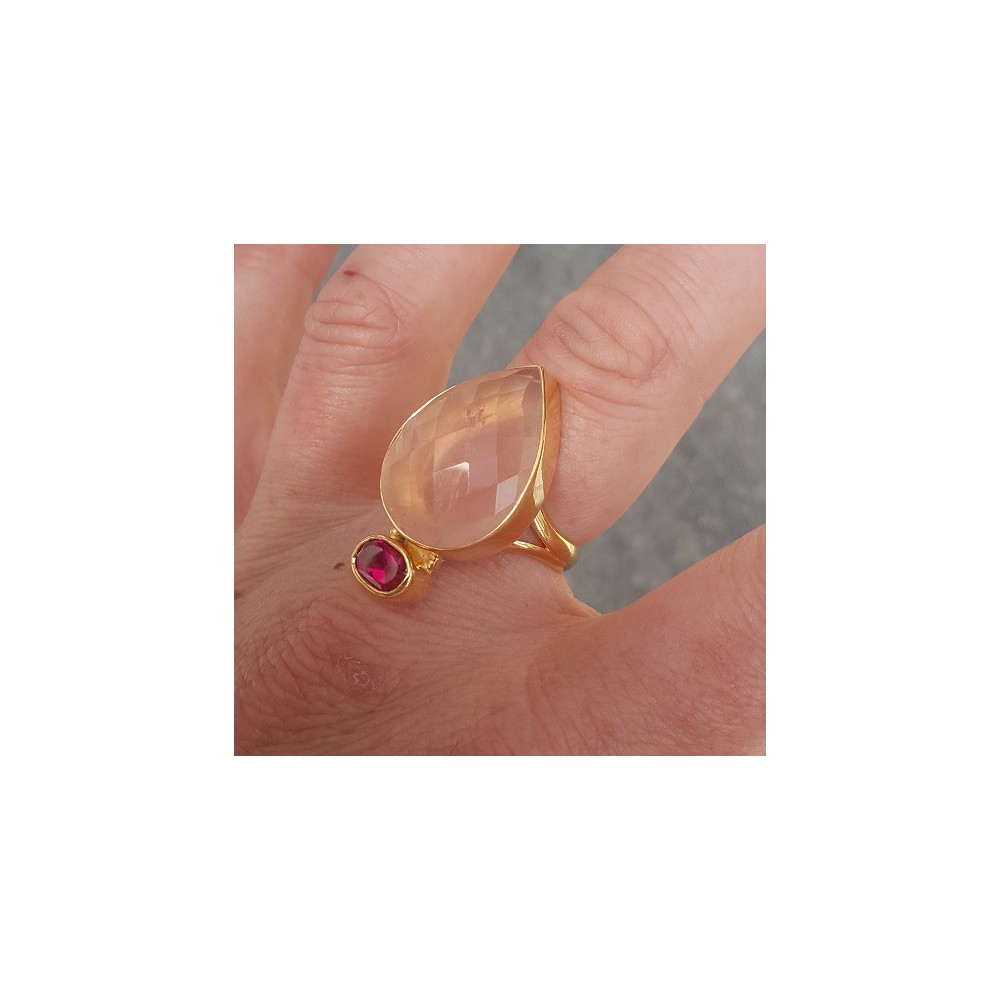 Rose gold plated ring with rose quartz and pink Tourmaline quartz 18