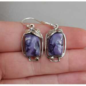 Silver earrings set with rectangular Bertrandiet