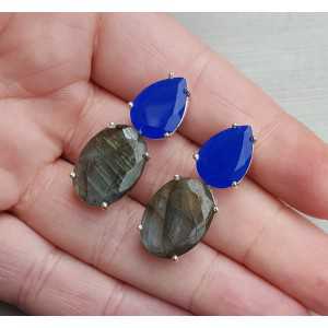 Zilveren oorbellen met kobalt blauw Chalcedoon en Labradoriet