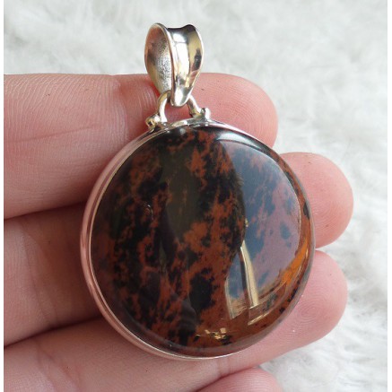 Zilveren hanger gezet met ronde mahonie Obsidiaan 