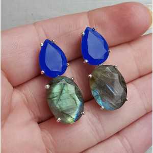 Silber Ohrringe mit Kobalt-blauen Chalcedon und Labradorit