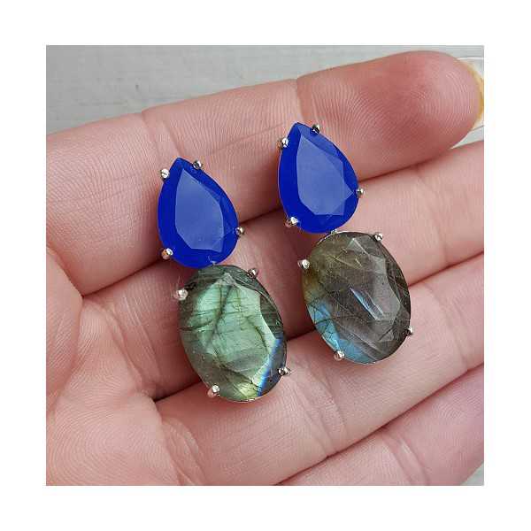 Silver earrings with cobalt blue Chalcedony and Labradorite