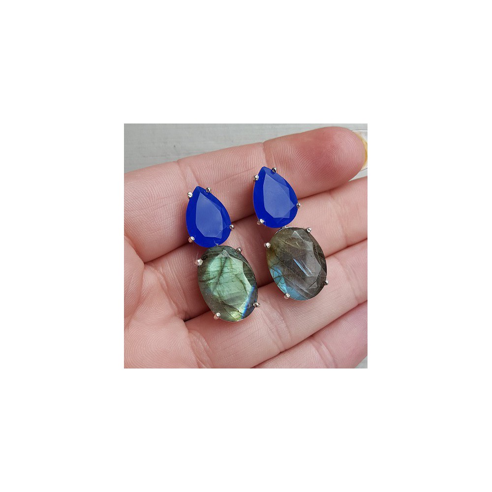 Silver earrings with cobalt blue Chalcedony and Labradorite