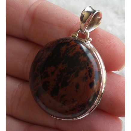 Zilveren hanger gezet met ronde mahonie Obsidiaan 