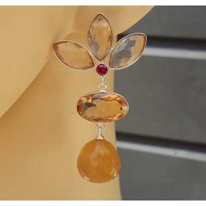 Silver earrings with Champagne Topaz, and orange Chalcedony