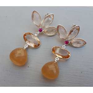 Silver earrings with Champagne Topaz, and orange Chalcedony
