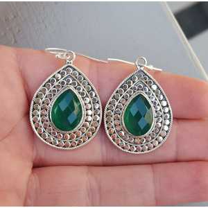 Silver earrings with faceted green Onyx Large