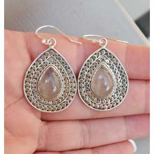Silver earrings with cabochon rose quartz Large