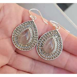 Silver earrings with cabochon rose quartz Large