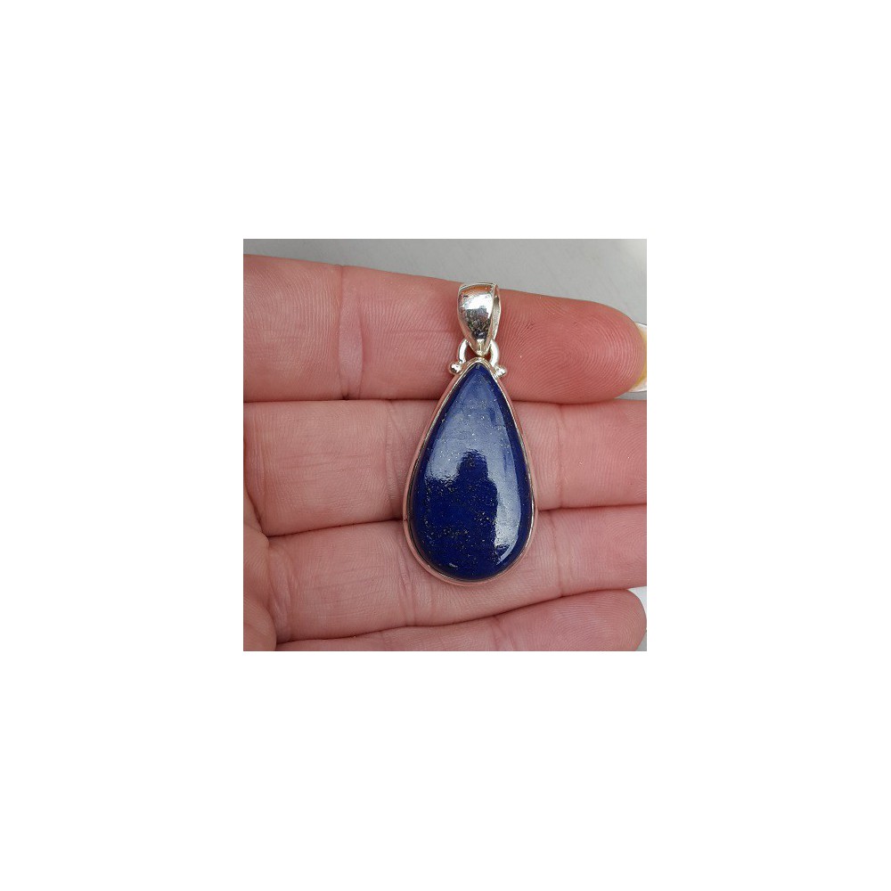 Zilveren hanger gezet met druppelvormige cabochon Lapis