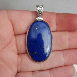 Silver pendant oval cabochon cut Lapis Lazuli