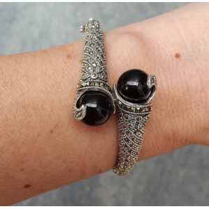 Silber Armband-set mit schwarzen Onyxen und Markasiet