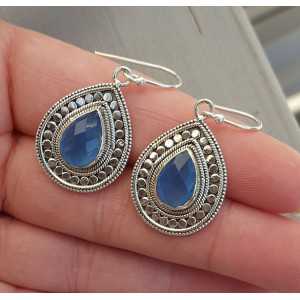 Silber-Ohrringe mit tropfenförmigen blauen Chalcedon Kleinen