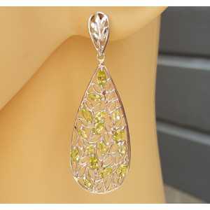 Silver long drop earrings set with marquise Peridot