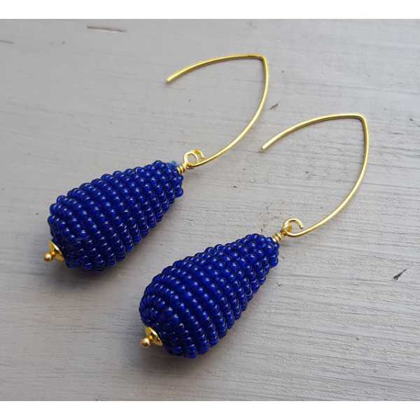 Earrings with a drop of cobalt blue beads