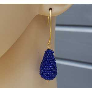 Earrings with a drop of cobalt blue beads