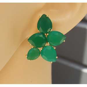 Gold plated earrings set with green Onyxen