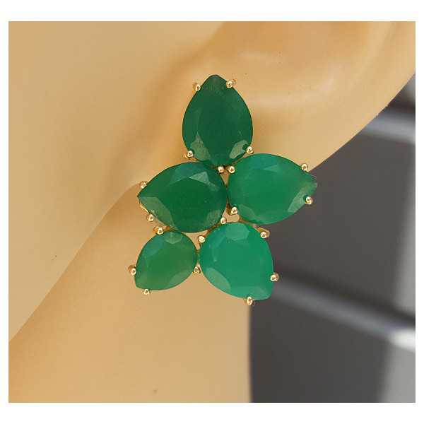 Vergoldete Ohrringe set mit grünen Onyxen